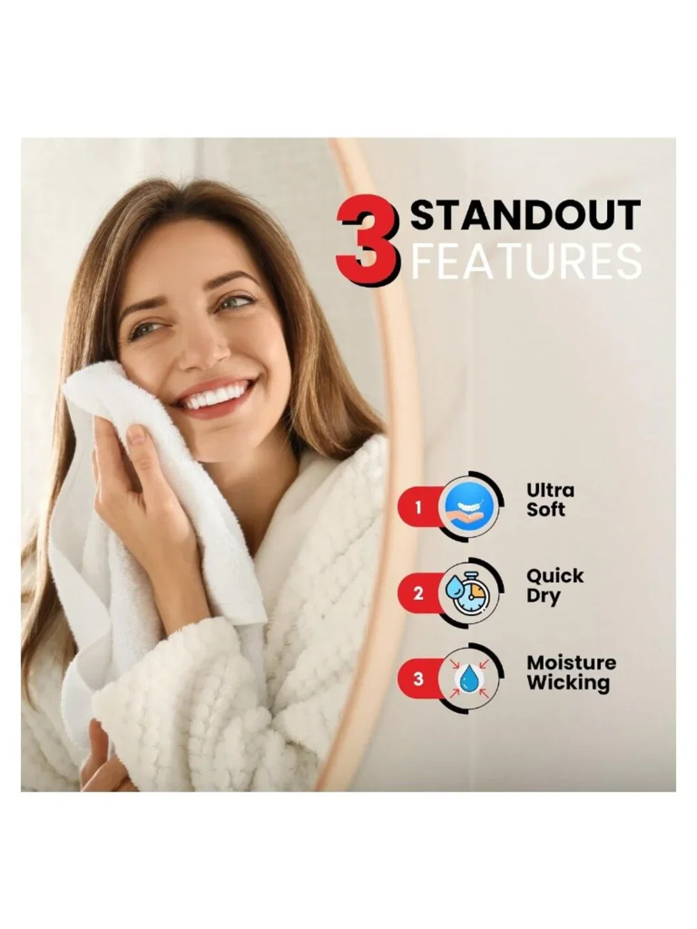 100% Cotton Hand Towels Set of 6 Ring Spun 600 GSM Soft Absorbent
